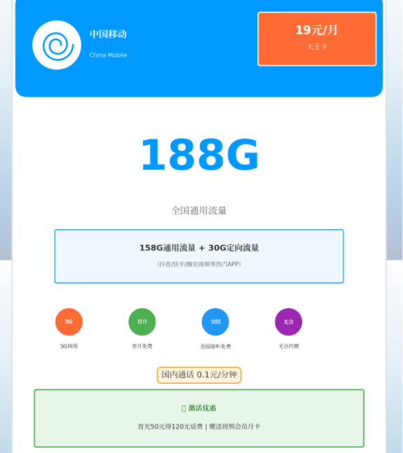 中国移动流量卡19元大王卡申请入口与办理步骤详解